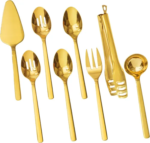 Miniatura 12 de KINGSTONE Juego de utensilios de servir para anfitriona grande, 18/10 de acero inoxidable resistente cucharas de servir de 10 pulgadas, cucharas