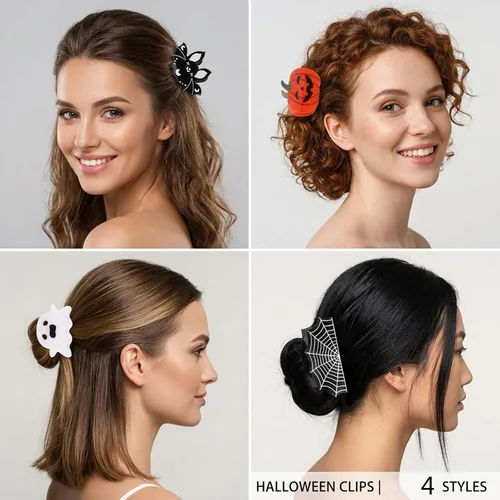 Miniatura 3 de Pinzas para el cabello de Halloween para mujeres y niñas, lindos murciélagos de telaraña, pinzas para el cabello, agarre fuerte, antideslizante