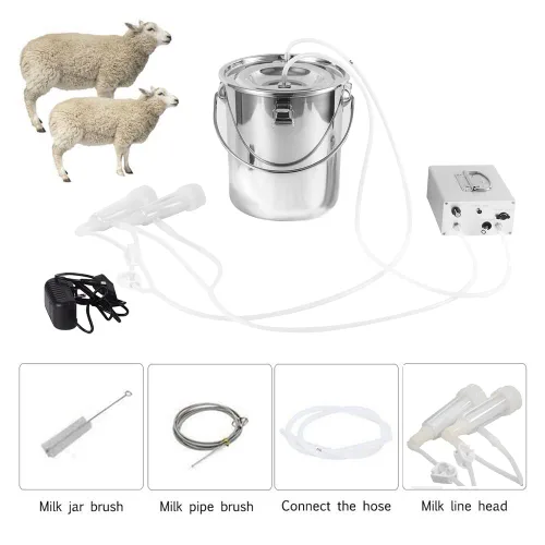 Miniatura 5 de Máquina de ordeño eléctrica de cabra de 3 litros, bomba de vacío de pulsación automática recargable con 2 tazas de pezón, cubo de acero inoxidable