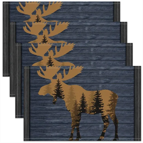 Miniatura 10 de jejeloiu Manteles individuales de mesa con osos para niños, manteles de mesa de animales salvajes de granja, mantel individual rústico de familia