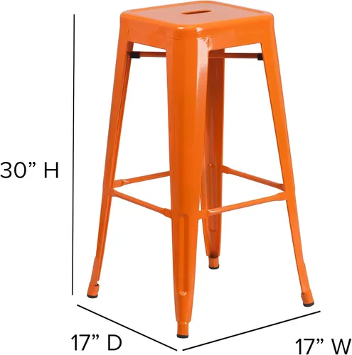Miniatura 2 de Merrick Lane Taburete de altura de barra serie Newark - Acabado naranja - Marco de metal con soporte cruzado - Diseño sin espalda - Reposapiés