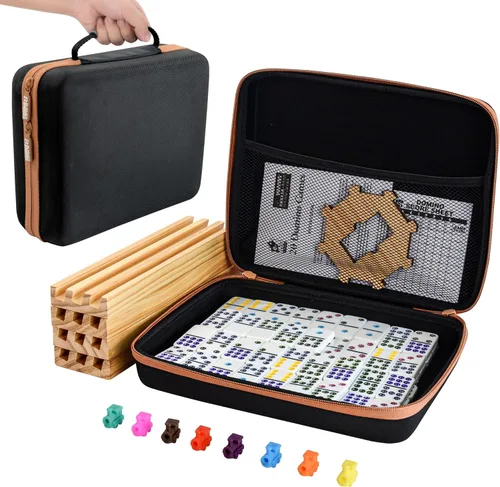 Miniatura 12 de Bucher&Rossini Juego de Dominó Doble 6 - Juego Clásico de Dominó Negro para Adultos y Niños, Idea de Regalo para Jugadores de Dominó o Noche