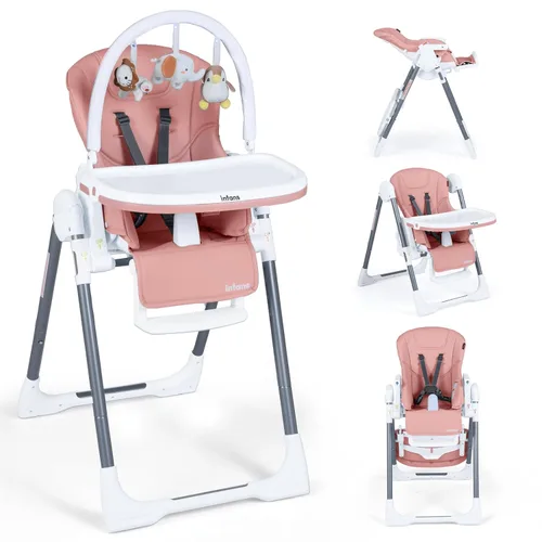 Miniatura 10 de INFANS Silla alta para bebés y niños pequeños, silla alta plegable con 7 alturas diferentes, 4 respaldos reclinables, 3 ajustes, bandeja extraíble