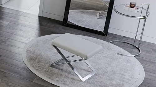 Miniatura 3 de ZURI Modern Fenix otomana - Cuero sintético blanco con base de acero inoxidable pulido