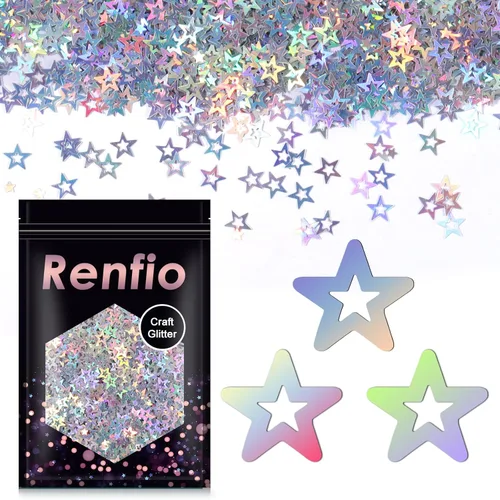 Miniatura 13 de Renfio Rompecabezas holográfico de 1.75 onzas, 1.76 oz, confeti con purpurina, formas de rompecabezas, mezcla de colores, lentejuelas gruesas