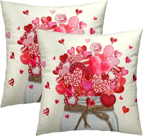 Miniatura 25 de Juego de 2 fundas de cojín decorativas con bandera americana y flores de amapola roja y azul, 16 x 16 pulgadas, fundas cuadradas para sofá, sillón