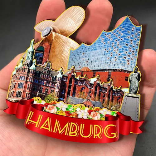 Miniatura 4 de Imán de madera de Hamburgo Alemania 3D para nevera, viajes, coleccionables, recuerdos, decoración, manualidades hechas a mano