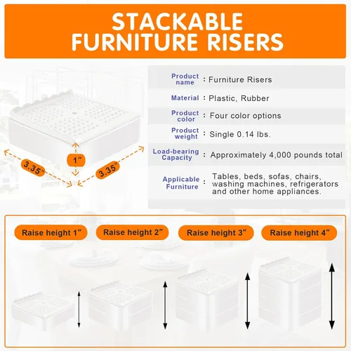 Miniatura 2 de shouwuhho Elevadores de muebles, paquete de 4 elevadores de cama con agarre antideslizante y soporte resistente, elevación de altura de 1 pulgada, 2
