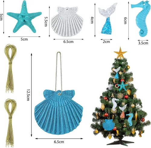 Miniatura 2 de Maitys 24 adornos navideños de resina con temática del océano, diseño de lápiz, estrella de mar, conchas de mar, caballito de mar, decoración