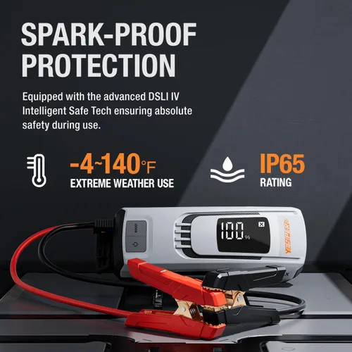 Miniatura 7 de YESPER Paquete de batería de arranque de impulso 4120A 27000mAh Cargador de batería de coche Arrancador auxiliar (todo gas/hasta 10L diésel) 100W