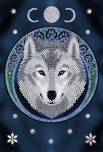 Crystal Art Cuaderno de pintura de diamantes, lobo lunar, crea una cubierta brillante con cristales, para edades de 8 años en adelante