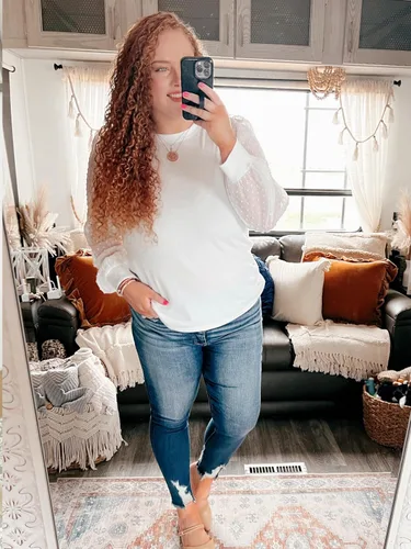 Miniatura 2 de WIHOLL Camisas de manga larga para mujer, túnica de otoño, ropa de cuello redondo a la moda