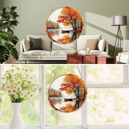 Miniatura 3 de MXJSUA Adornos colgantes de escena de otoño con kits de cadena para adultos, pintura de diamantes de cristal de forma especial 5D, decoración