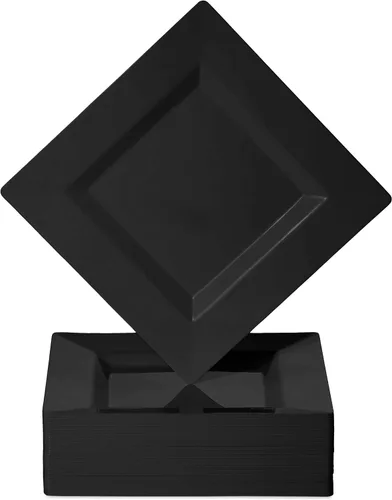 Miniatura 8 de BloominGoods Platos cuadrados desechables de plástico para postre Paquete de 50 platos cuadrados negros de 6.5 pulgadas para aperitivo/ensalada