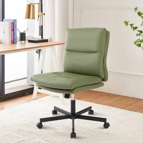 Miniatura 11 de LUCKWIND Silla de escritorio de oficina sin brazos con ruedas, silla de trabajo giratoria cruzada con espalda media, silla de tocador acolchada