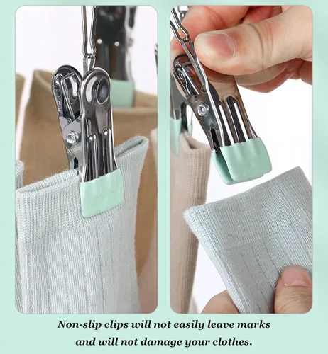 Miniatura 4 de Estante de secado de calcetines de ropa de acero inoxidable con 24 clips, gancho giratorio a prueba de viento para calcetines, brasieres, toallas