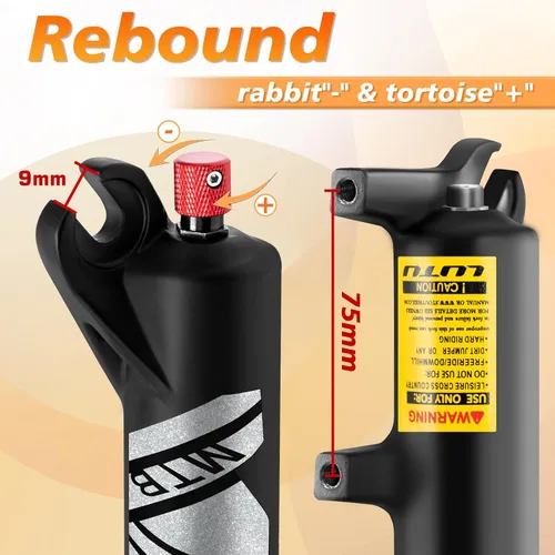 Miniatura 4 de Horquilla de suspensión BUCKLOS para bicicleta de montaña de 26/27.5/29, tubo recto de ajuste de rebote de 1.126 in QR 0.354 in de viaje, bloqueo