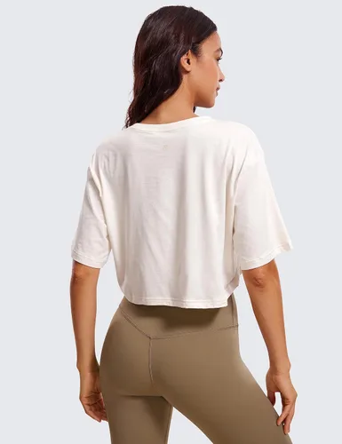 Miniatura 2 de CRZ YOGA - Camiseta corta para mujer, de algodón Pima, ombliguera de manga corta para entrenamiento y yoga, de estilo informal, camiseta deportiva