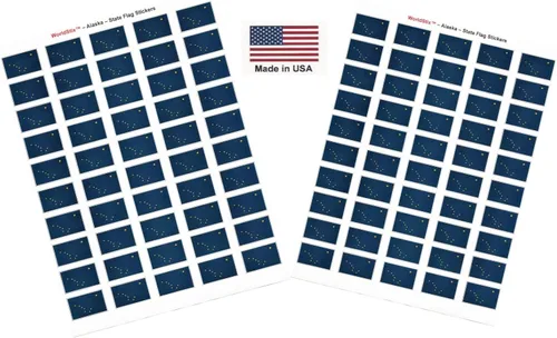 100 calcomanías de la bandera de Alaska; 1.5" x 1" hechas en Estados Unidos, calcomanías autoadhesivas de la bandera del estado para álbumes de