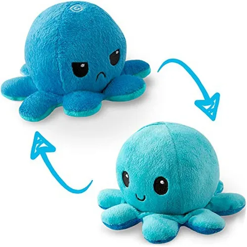 TeeTurtle - El Peluche de Pulpo Reversible Original - Azul Claro + Azul Oscuro - Lindos Animales de Peluche Sensoriales Fidget Que Muestran Tu
