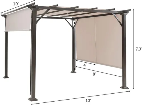 Miniatura 7 de Tangkula Estructura de sombra de patio al aire libre de 10 x 10 pies, pérgola de acero con persianas retráctiles, metal inoxidable para patio, patio