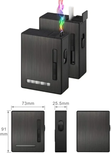 Miniatura 4 de Estuche de cigarrillos de expulsión automática de 20 piezas con encendedor de arco eléctrico recargable, resistente al viento, sin llama, soporte