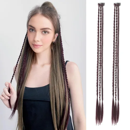 Miniatura 10 de REECHO Extensiones de cabello trenzado con clip, 6 trenzas de bebé, 3 trenzas en un clip, extensiones sintéticas suaves naturales de 22 pulgadas