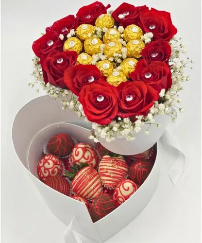 Miniatura 3 de Unikpackaging - Caja de 2 niveles con forma de corazón para flores de lujo y arreglos de regalo, con tapa, tamaño 9 x 8 x 6.5 pulgadas, caja