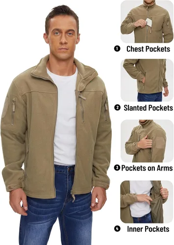 Miniatura 4 de TACVASEN Chaqueta de forro polar para hombre, chaqueta de invierno con cremallera completa, chaqueta táctica ligera, abrigos de senderismo al aire