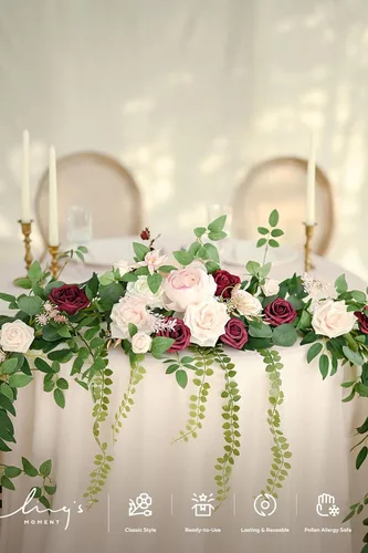 Miniatura 7 de Ling's moment - Guirnalda de eucalipto y hojas de sauce con flor blanca de 3 m, hecha a mano, centro de mesa para decoración de mesa de boda y mesa