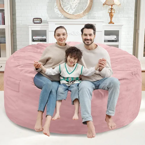 Miniatura 14 de Puf de 5 pies, puf grande con relleno de espuma viscoelástica, sofá puff esponjoso con funda de terciopelo holandés, puf redondo para sala de estar