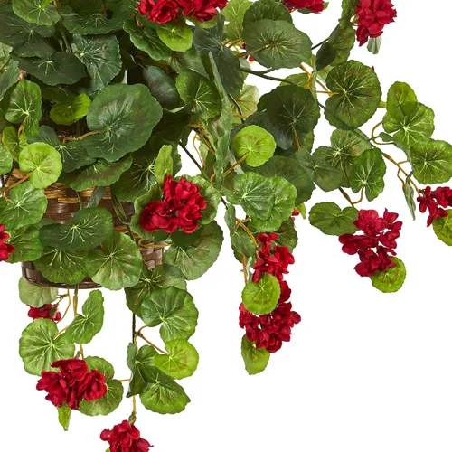 Miniatura 3 de Nearly Natural Planta artificial de geranio de 27 pulgadas en cesta colgante