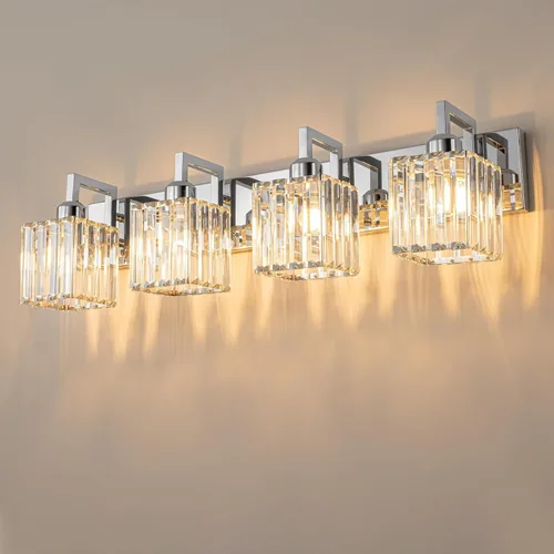 Miniatura 47 de Lámpara de tocador moderna de 2 luces de níquel cepillado, lámpara de tocador de cristal, luz de pared de baño, accesorios de iluminación de baño