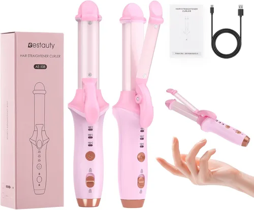 Bestauty Rizador inalámbrico pequeño de 1 pulgada, mini plancha de doble propósito, alisador de pelo y rizador 2 en 1, rizador de pelo inalámbrico