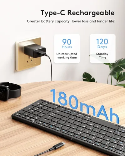 Miniatura 5 de Samsers - Teclado plegable Bluetooth con teclado numérico, teclados plegables inalámbricos de tamaño completo con cuero PU, portátil para viajes
