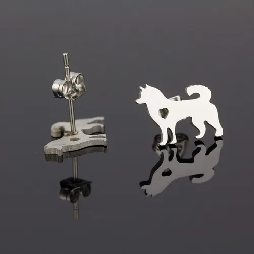 Miniatura 6 de Regalos Husky para mujer aretes de perno para mamá y perro plateado, Metal