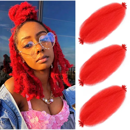 Miniatura 10 de Cabello afro trenzado elástico color marrón claro de 16 pulgadas, paquete de 3 T27, cabello afro preesponjado y trenzado elástico, cabello afro