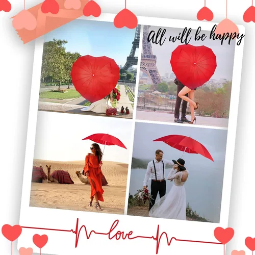 Miniatura 4 de AoGV Forever Love Parasol rojo con forma de corazón para niñas para San Valentín boda compromiso y accesorios de fotos