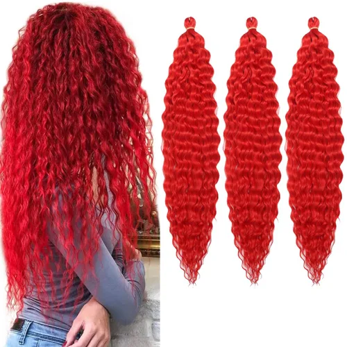 Miniatura 12 de Pelo de ganchillo Ocean Wave de 30 pulgadas, 3 paquetes de cabello trenzado de onda profunda, cabello rizado profundo con ganchillo para mujeres