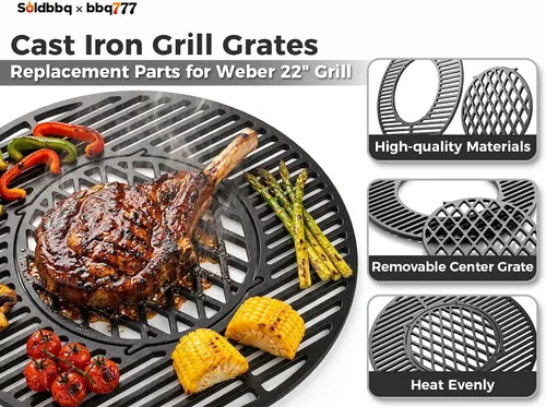 Miniatura 4 de 8835 Rejillas de hierro fundido de 21.5 pulgadas para parrilla Weber Original Kettle Premium de 22 pulgadas, piezas de repuesto para parrilla Weber