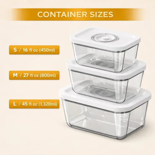 Miniatura 4 de Recipientes de vidrio de sellado al vacío para almacenamiento de alimentos (juego de 3 piezas) Funciona con la mayoría de selladores al vacío