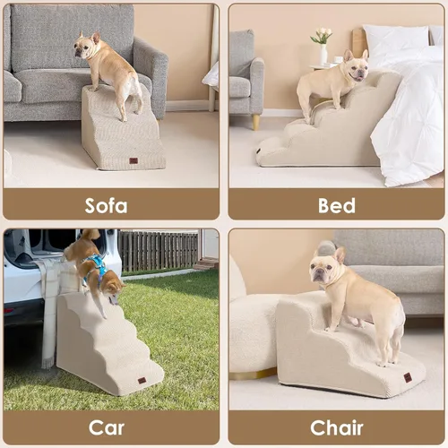 Miniatura 7 de EHEYCIGA Rampa de escaleras curvadas para perros pequeños de 15.7 pulgadas de alto, escalones para perros de 3 escalones para sofá y silla