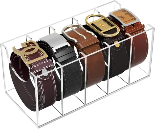 Miniatura 8 de Organizador de cinturón NIUBEE, soporte acrílico para cinturón para el clóset, caja de exhibición de 7 compartimentos para corbata y pajarita