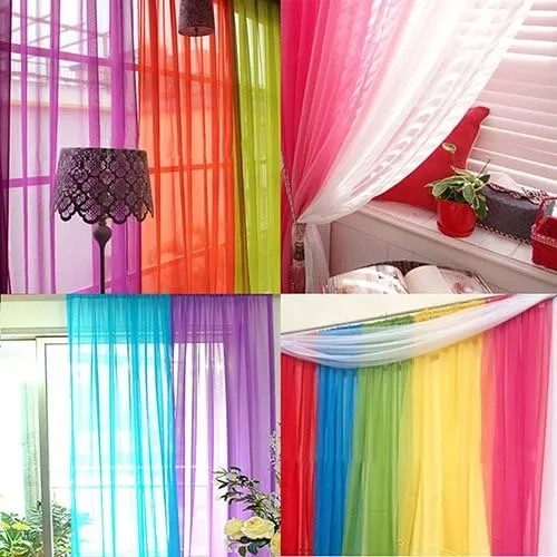 Miniatura 2 de Cenefas de Gauzy ligeras Cortina de ventana de puerta Cortina Sheer Home Wedding Decor - Negro