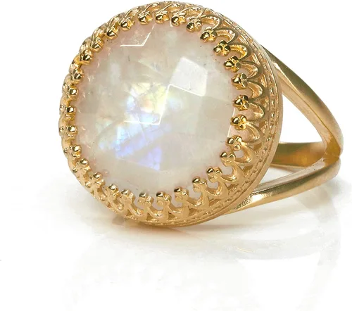 Miniatura 6 de Anillo de piedra lunar fina – Piedra lunar arcoíris en plata de ley 925 – Encantadora joyería de piedra lunar hecha a mano – Anillo grande de piedra