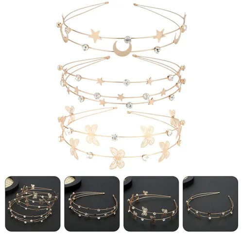 Miniatura 3 de Beaupretty 3 diademas de fiesta de diamantes de imitación de metal para niñas, damas de honor, novia, diamantes de imitación y diademas decorativas