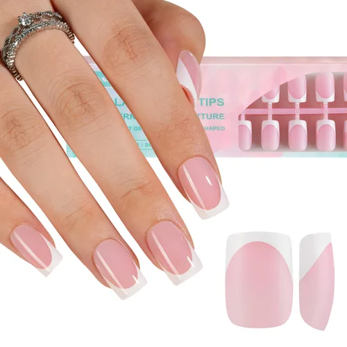 Miniatura 32 de Misssix Puntas de uñas de gel francesas negras, 240 piezas de puntas francesas de uñas postizas largas cuadradas, no es necesario limar, puntas 3