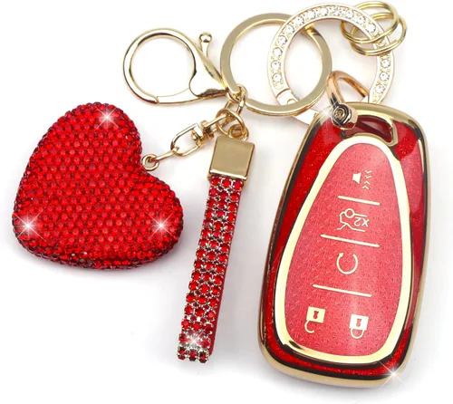 Miniatura 10 de Funda para Llavero con Llavero de Diamante para Mujeres Portallaves de Coche Compatible con Chevrolet Equinox Malibu Cruze Traverse Camaro Trax