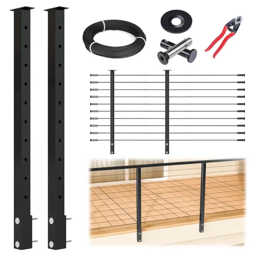 Miniatura 11 de Muzata Kit de barandilla de cable de acero inoxidable que ahorra espacio, perforado a nivel, para montaje lateral, 4 piezas, negro, 36 pulgadas