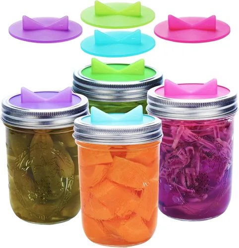 Tapas de fermentación para tarros de masón, paquete de 4 tapas de fermentación de chucrut de silicona fáciles de limpiar Airlock para frascos Mason